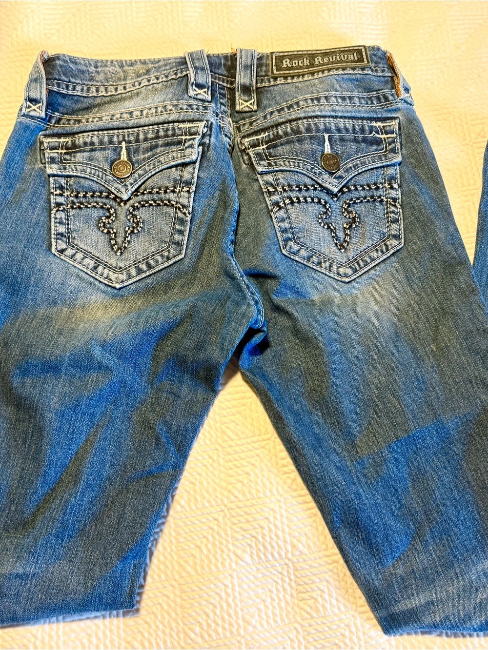 Rock Revival Jessica Women's Medium Blue Embellished Back Pocket Skinny Jeans